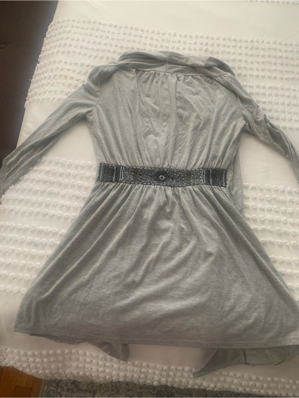 Vintage Grey Long-Sleeve Shirt with Beaded Waistband